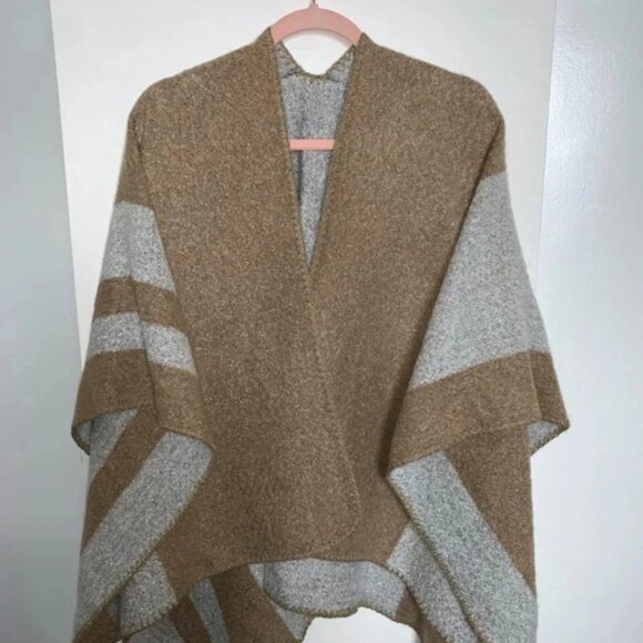 Women's Blanket Shawl Wrap Poncho Open Front Cape Brown Grey Fall Neutral - Picture 5 of 16